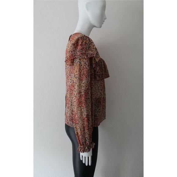 LoveShackFancy Ruffled Floral Sheer Blouse Size XS Red Black - Picture 5 of 8